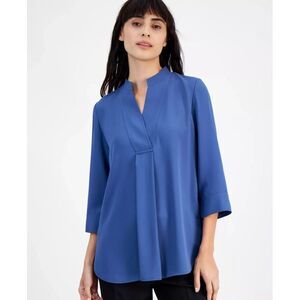 Anne Klein Women's Top Sz 2XL (XXL) Pleat-Front 3/4-Sleeve Tunic